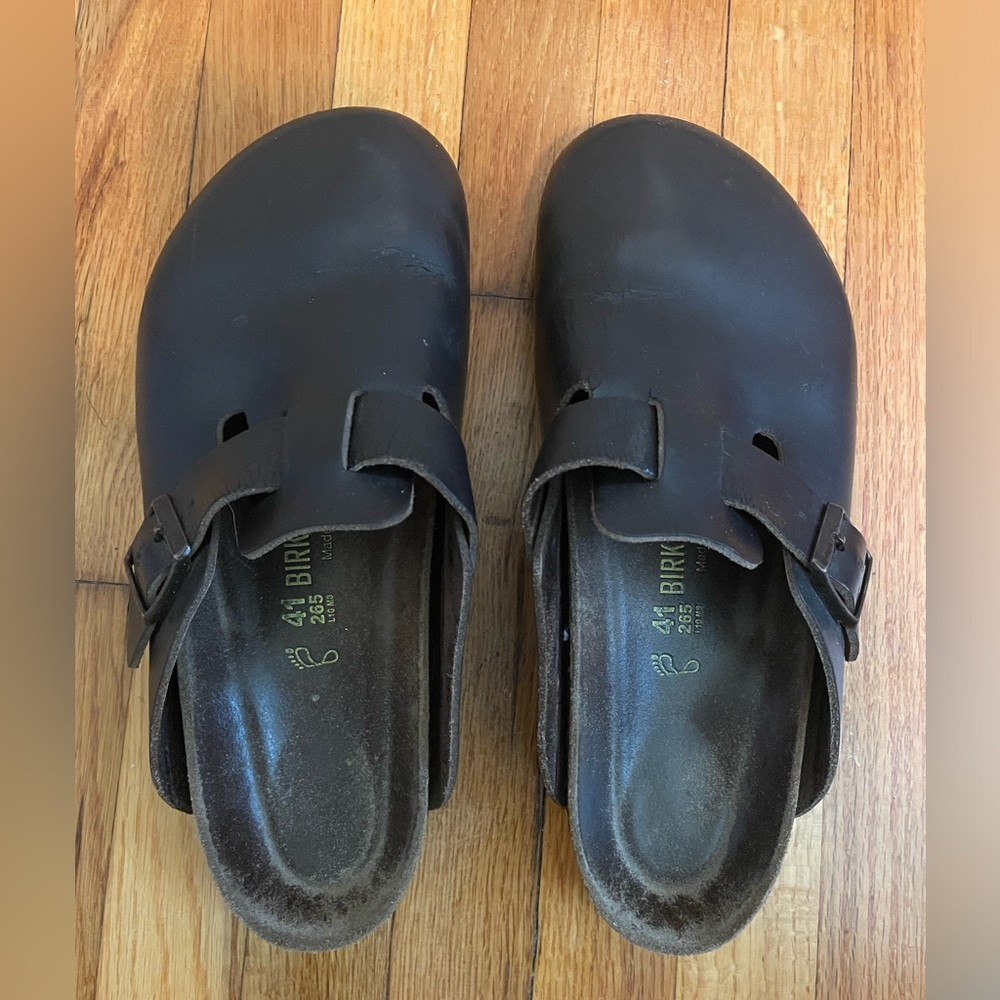 brown leather Boston Birkenstocks
